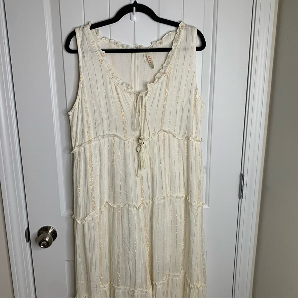 Anthropologie Raga white ivory tiered metallic striped wide leg jumpsuit large - Picture 7 of 12
